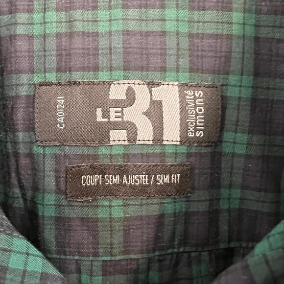 Le 31 Simons Men’s Large Green Blue Plaid Long Sleeve Casual Button Down Shirt - Picture 9 of 11